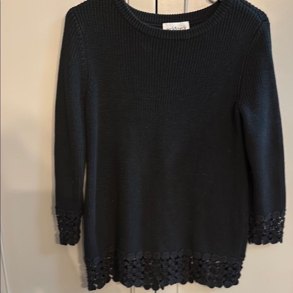 Peck & Peck small Black Sweater with Lace Trim